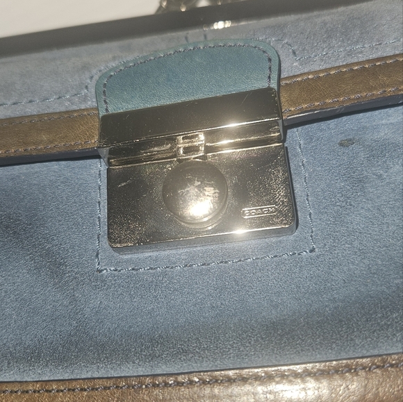 Coach Y2K Vintage Satchel Bag Blue Leather Suede Kiss Lock RARE Limited Edition - Picture 8 of 17